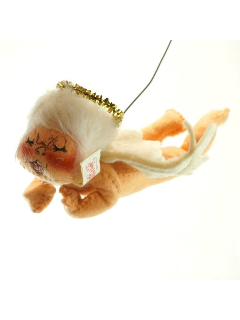 Vintage 1980s Annalee Flying Angel Doll Ornament Eyes Closed 6-Inches Christmas